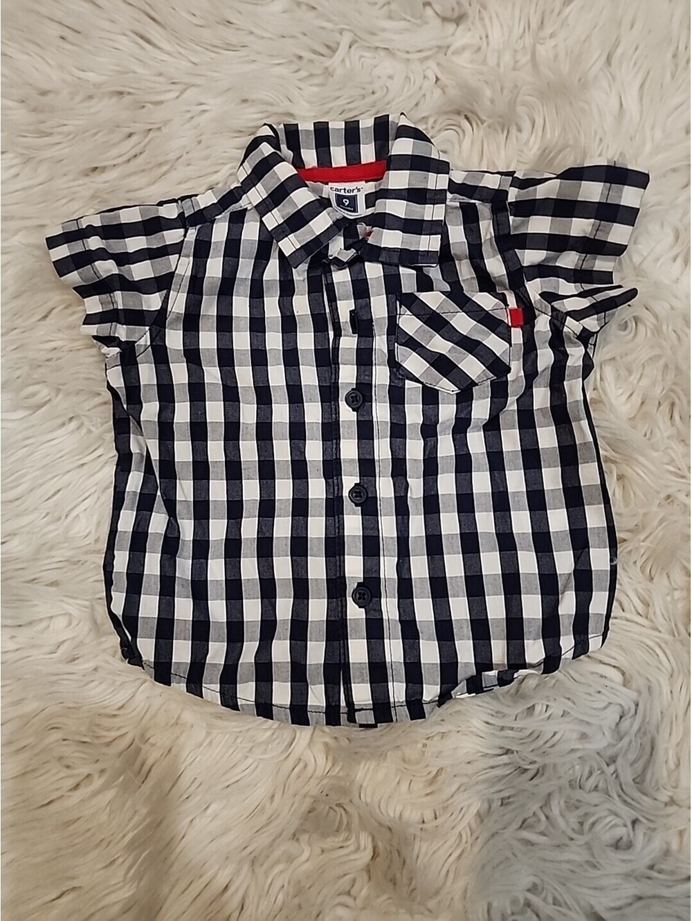 Baby Boy short sleeve Black plaid button shirt Carter’s 9 months G18 Indonesia
